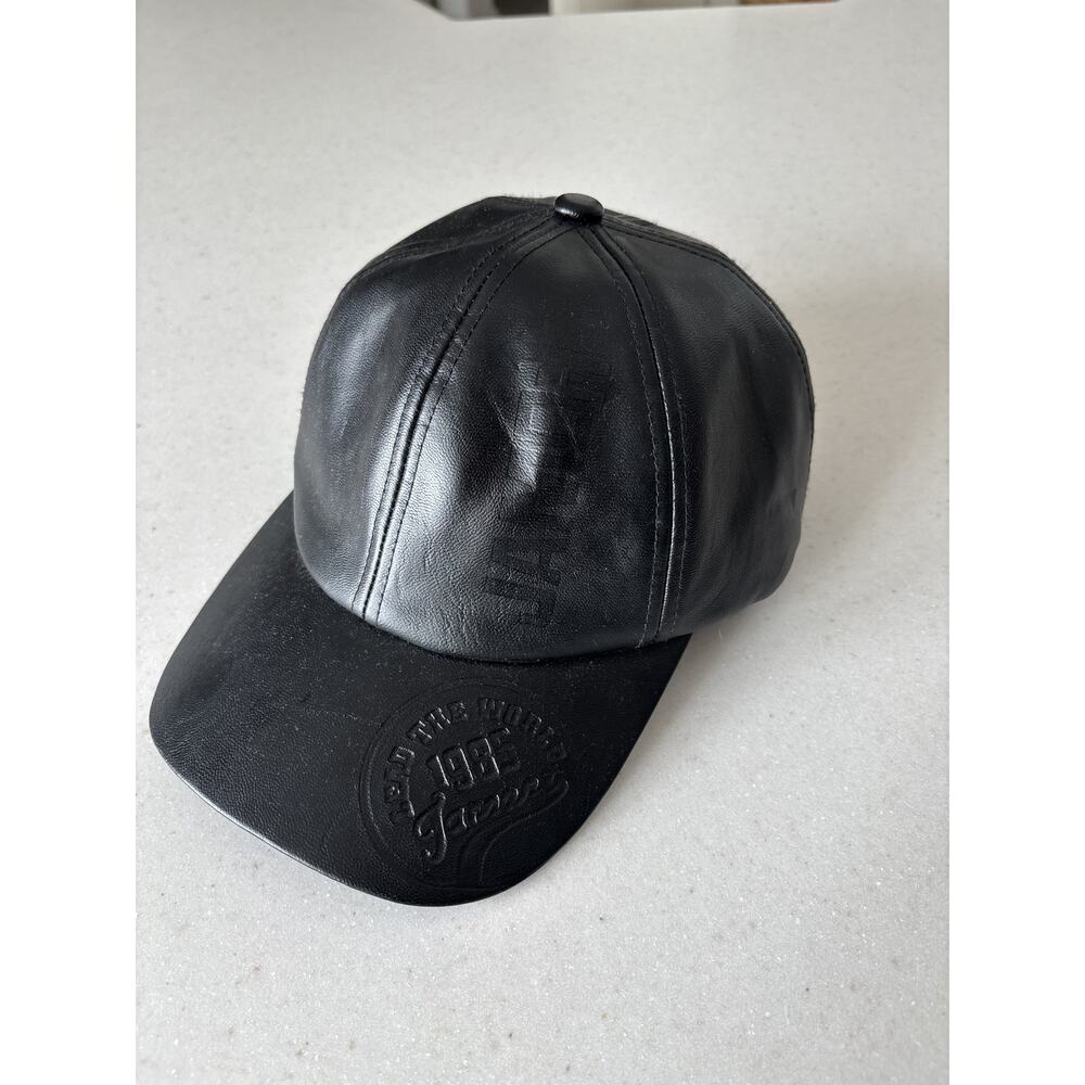 Black Faux Leather Adjustable Baseball Cap - Picture 3 of 4